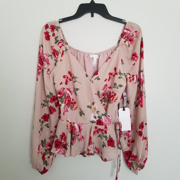 Leith Nordstrom, New Floral Wrap Top, Pink/Blush - Picture 3 of 8